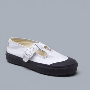 Vans Women Mary Jane 93 White Coated Canvas Shimmer Black Sole Sneakers 7.5